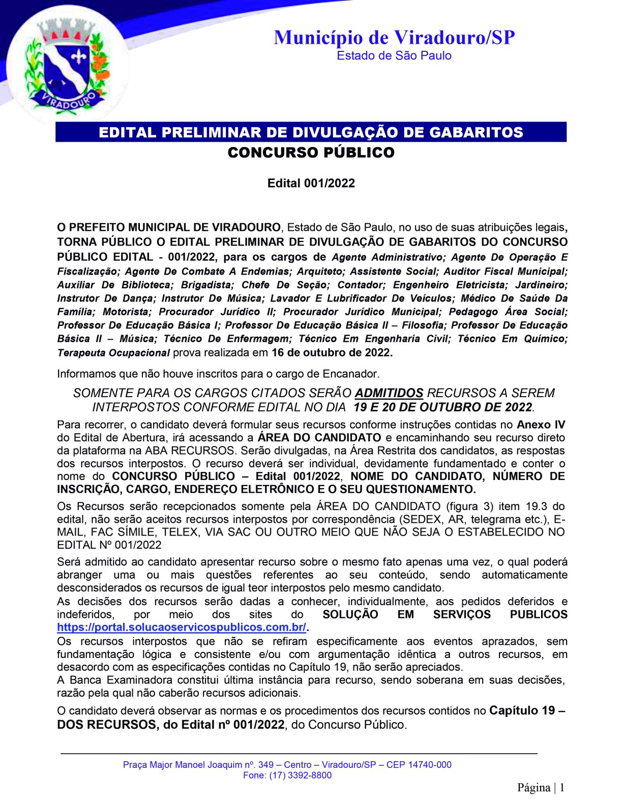 EDITAL PRELIMINAR DE DIVULGAÇÃO DE GABARITOS