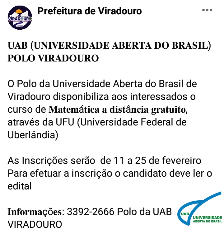 UAB (UNIVERSIDADE ABERTA DO BRASIL) POLO VIRADOURO