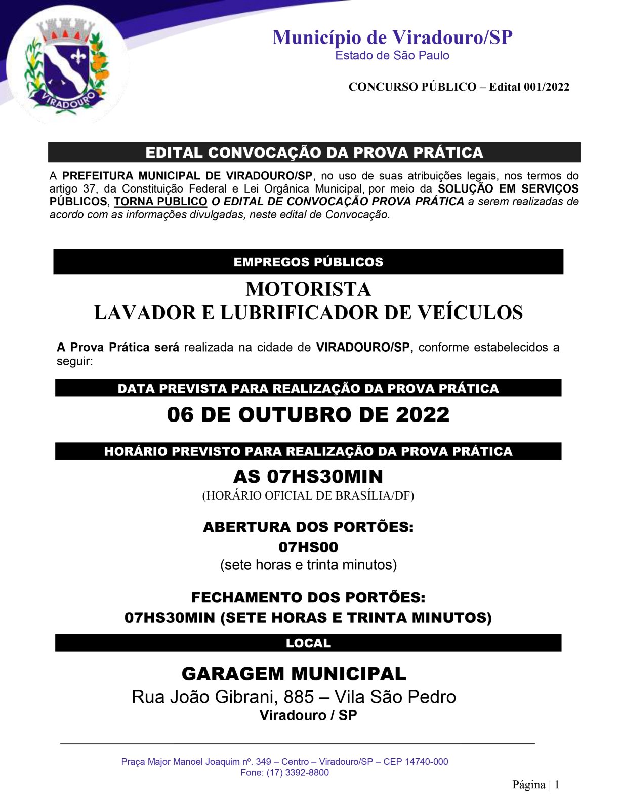EDITAL CONVOCAÇÃO DA PROVA PRÁTICA